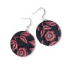 Boucles d'oreilles rondes pendantes, fleur rouges, en pâte polymère
