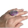 Bague big size fleurs vertes et violettes, en pâte polymère
