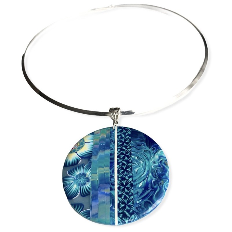 Grand pendentif rond collection lagon, en pâte polymère