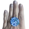Big bague joli bouquet aux fleurs bleues, en pâte polymère