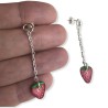 Boucles d'oreilles pendantes, mini fraise sur chaîne, en pâte polymère