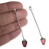 Boucles d'oreilles pendantes, mini fraise sur longue chaîne, pâte polymère