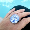 Big bague joli bouquet aux fleurs bleues, en pâte polymère