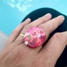 Big bague exotique, fruits et hibiscus, en pâte polymère