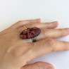 Bague rouge fleurie en pâte polymère
