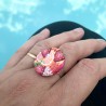 Bague exotique, fruits et hibiscus, en pâte polymère
