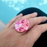 Big bague exotique, hibiscus, en pâte polymère
