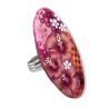 Big bague ovale exotique, fruits et hibiscus, en pâte polymère