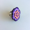 Bague violette fleurie en pâte polymère
