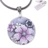 Pendentif rond (4cm) cerisiers en fleurs, en pâte polymère