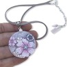 Pendentif rond (4cm) cerisiers en fleurs, en pâte polymère