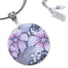 Pendentif rond (4cm) cerisiers en fleurs, en pâte polymère