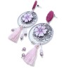 Boucles d'oreilles pendantes, cerisier en fleur, en pâte polymère