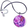 Pendentif rond violet (5cm) hibiscus, en pâte polymère