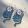 Boucles d'oreilles bohème pendantes avec fleurs bleues en pâte polymère