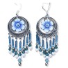 Boucles d'oreilles bohème pendantes avec fleurs bleues en pâte polymère