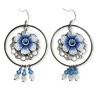 Boucles d'oreilles pendantes, fleur bleue, en pâte polymère