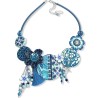 Collier court fleurs bleu lagon sur buna cord, en pâte polymère