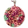 Médaillon / pendentif joli bouquet aux fruits et hibiscus, en pâte polymère