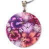 Petit médaillon / pendentif joli bouquet aux hibiscus, en pâte polymère