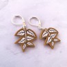 Boucles d'oreilles pendantes, feuilles jaune moutarde, en pâte polymère