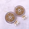 Boucles d'oreilles pendantes, fleurs esprit liberty, jaune moutarde, en pâte polymère