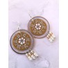 Boucles d'oreilles pendantes, fleurs esprit liberty, jaune moutarde, en pâte polymère
