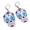 Boucles d'oreilles halloween, sugar skull calavera aux yeux bleus, en pâte polymère