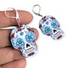 Boucles d'oreilles halloween, sugar skull calavera aux yeux bleus, en pâte polymère