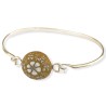 Bracelet jonc, petit cabochon fleuri, jaune moutarde, en pâte polymère