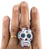 Bague sugar skull, calavera aux yeux ronds, en pâte polymère - halloween