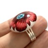 Bague ronde à la fleur rouge flamboyante en pâte polymère