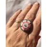 Bague ronde à la fleur bronze et rose en pâte polymère