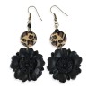 Boucles d'oreilles nostalgia, pendantes avec fleurs noires et rond léopard en pâte polymère