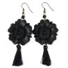 Boucles d'oreilles nostalgia, pendantes avec fleurs noires en pâte polymère