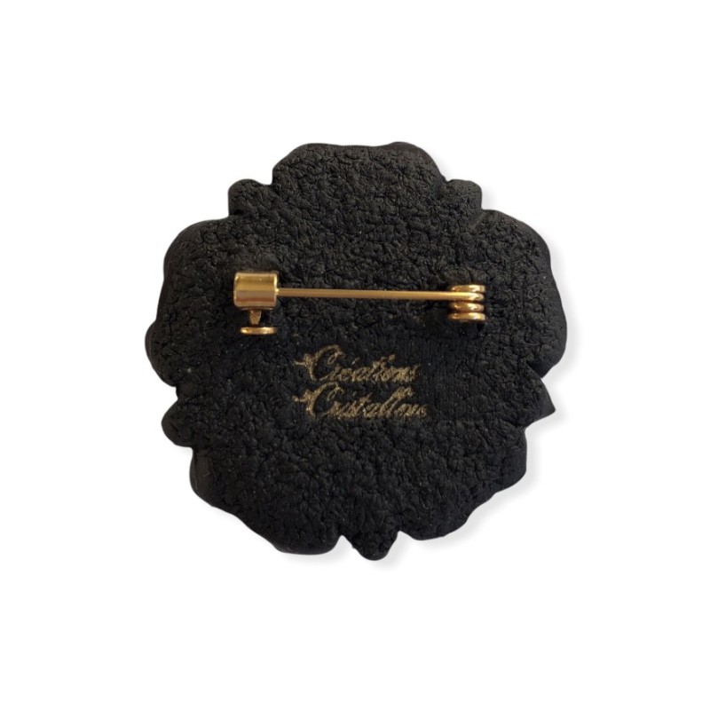 Broche fleur à motif léopard en pâte polymère