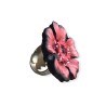 Bague fleur rouge à motifs en pâte polymère