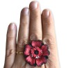Bague fleur rouge à motifs en pâte polymère