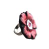 Bague fleur rouge et coeur blanc, à motifs en pâte polymère