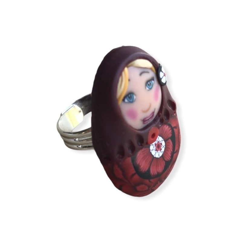 Bague matriochka fleurie en pâte polymère
