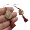 Boucles d'oreilles bohème cachemire mini goutte et pompon, en pâte polymère