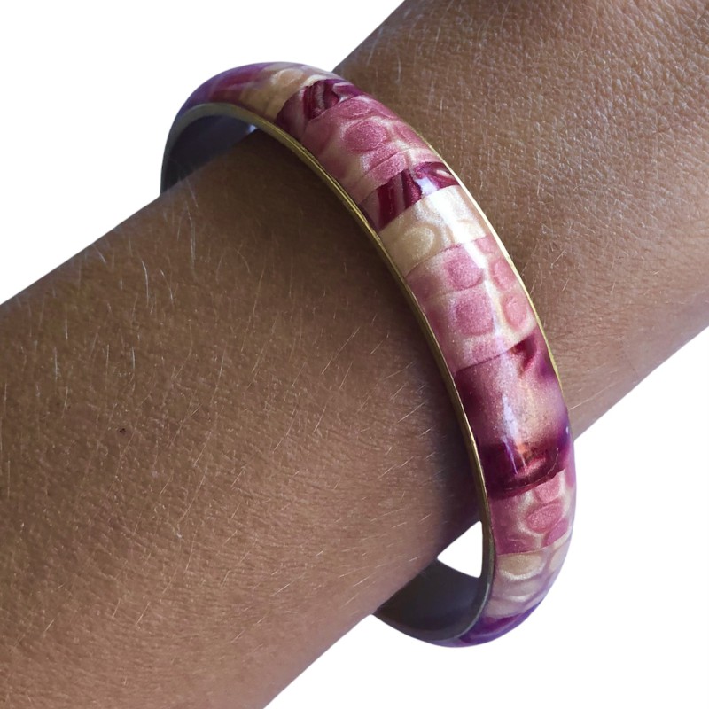 Bracelet bohème ton champagne rosé, en pâte polymère