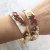 Bracelet poinsettias noel, fond nacre et or, en pâte polymère