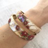 Bracelet poinsettias noel, fond nacre et or, en pâte polymère