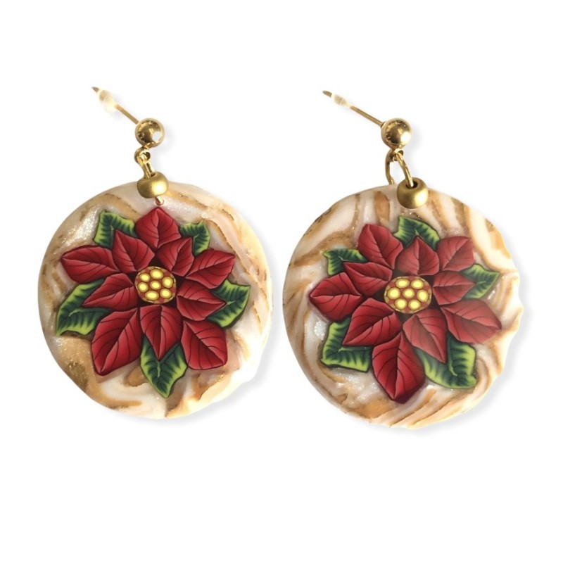 Boucles d'oreilles pendantes poinsettias, en pâte polymère