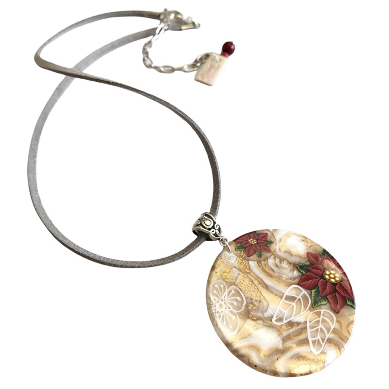 Médaillon / pendentif poinsettias, en pâte polymère