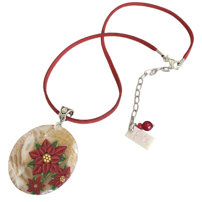 Médaillon / pendentif poinsettias, en pâte polymère