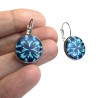 Boucles d'oreilles dormeuses, kaléidoscope bleu, en pâte polymère