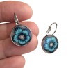 Boucles d'oreilles dormeuses, bleues paillotte, en pâte polymère