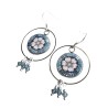 Boucles d'oreilles pendantes, fleur bleue, en pâte polymère